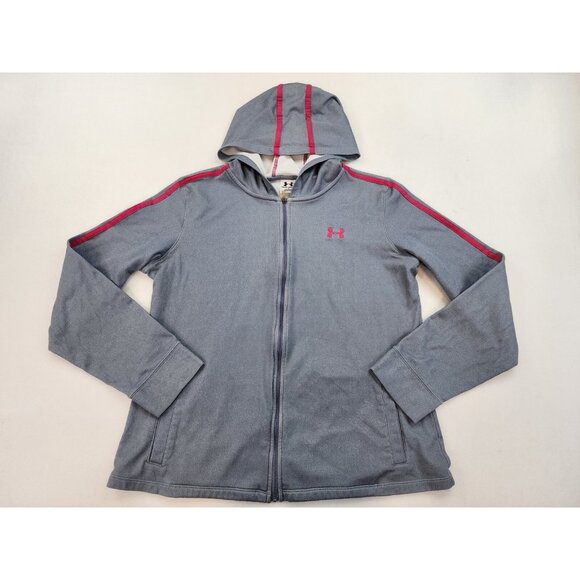 UNDER ARMOUR Storm Full Zip Up Gray Red Hooded Sweatshirt Hoodie Women's Size L - Picture 1 of 9